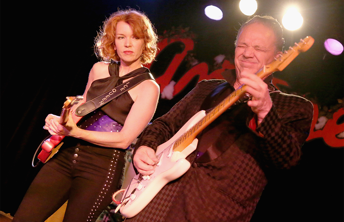 Sue Foley (L) and Jimmie Vaughan perform in concert during the Jungle Show at Antone's on December 28, 2019 in Austin, Texas.