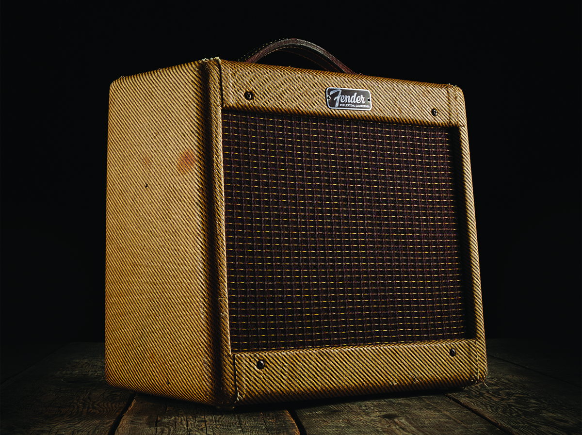 A narrow-panel tweed Fender Champ, made from the mid ’50s to early ’60s and arguably the most revered of them all.