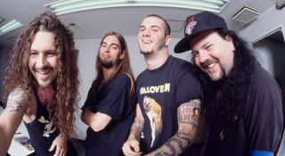 Pantera photographed in 1992 (L-R): Dimebag Darrell, Rex Brown, Phil Anselmo, Vinnie Paul