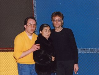 Andy Peebles (left), with Yoko Ono and John Lennon at the Hit Factory studio in New York City on December 6, 1980