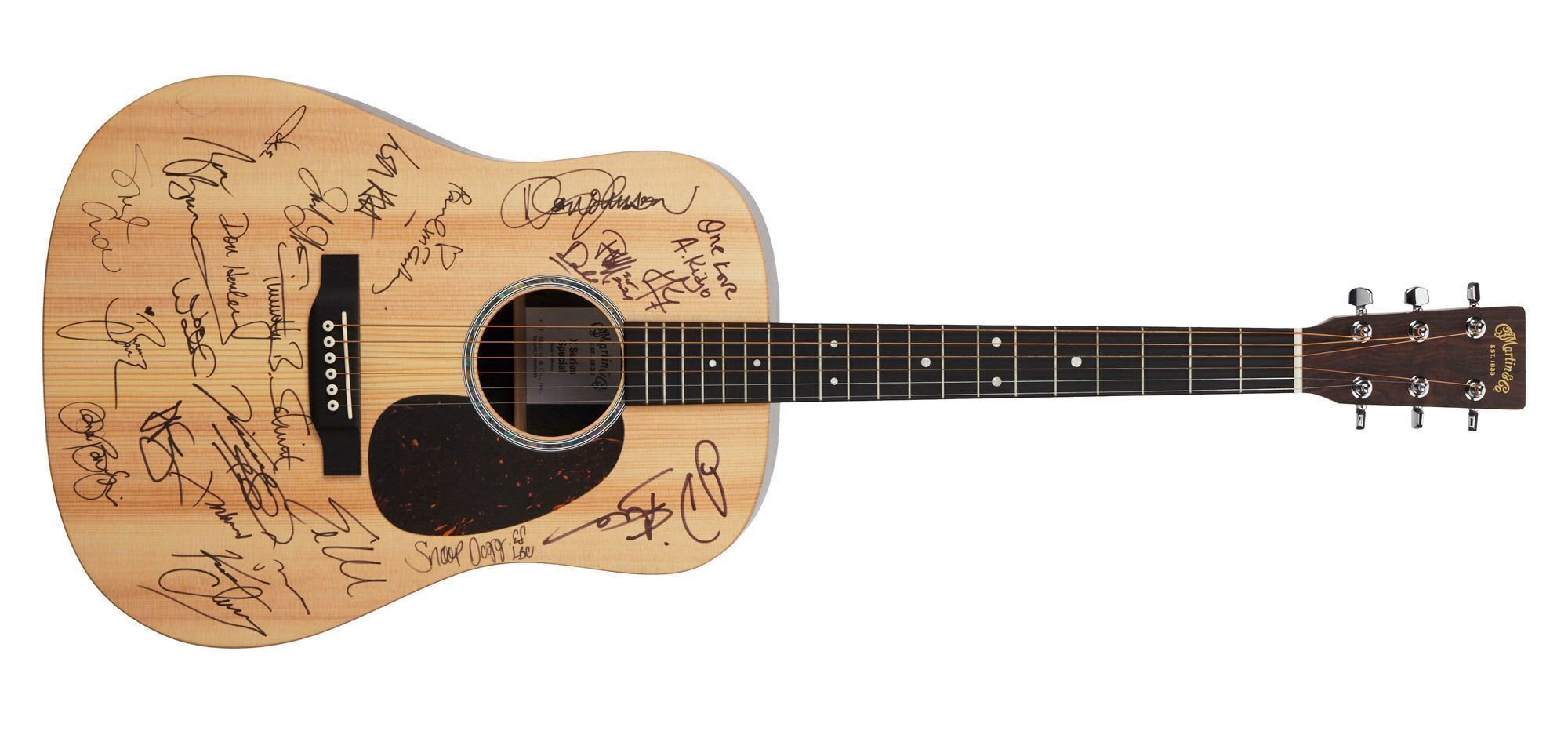 Guitars signed by music stars including paul mccartney, bruce springsteen and slash