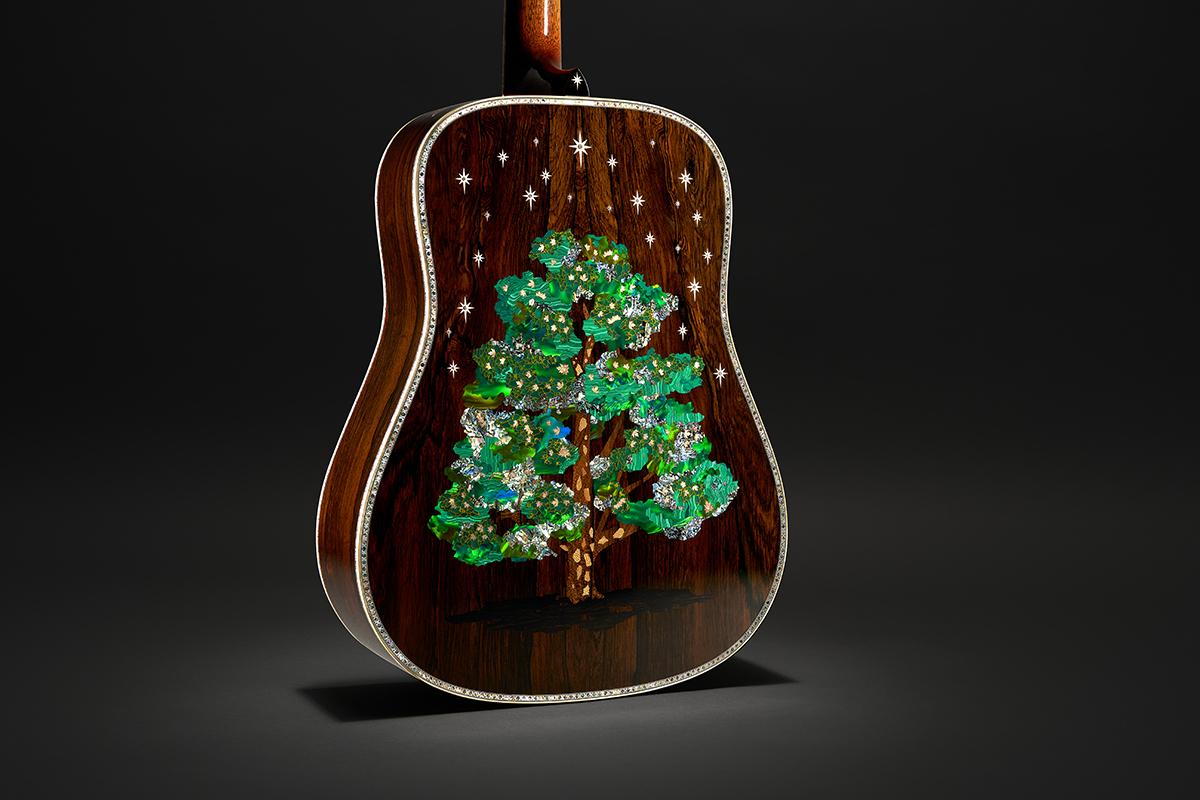 Images of Martin Guitar's 3 Millionth model, celebrating the company's 3 millionth guitar. This guitar is limited to three exampes (only one for sale) and is debuting at the 2025 NAMM Show