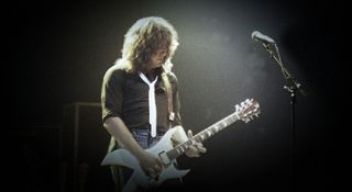 Randy Jackson of Zebra plays his white B.C. Rich electric guitar onstage in 1983; the guitarist says the band are working on a new album