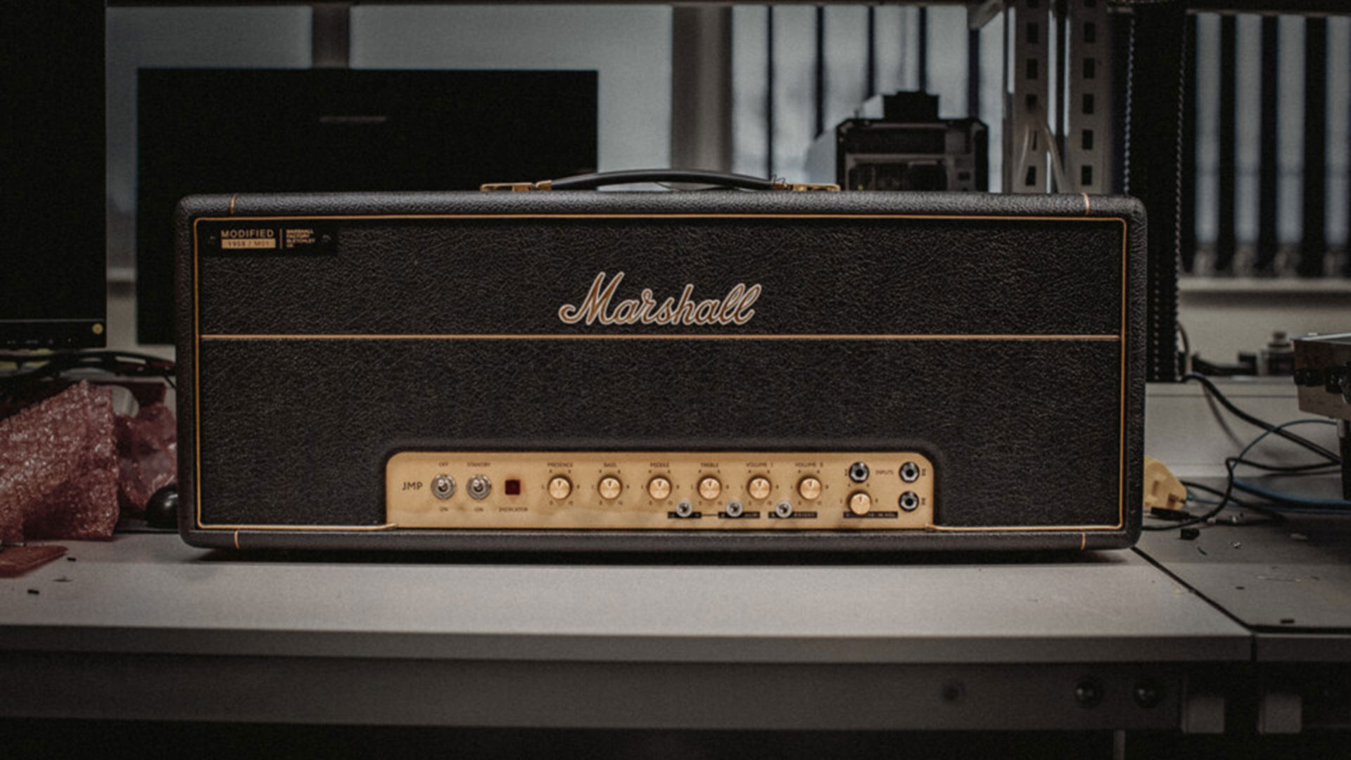 Marshall Modified 1959 amp on a work bench