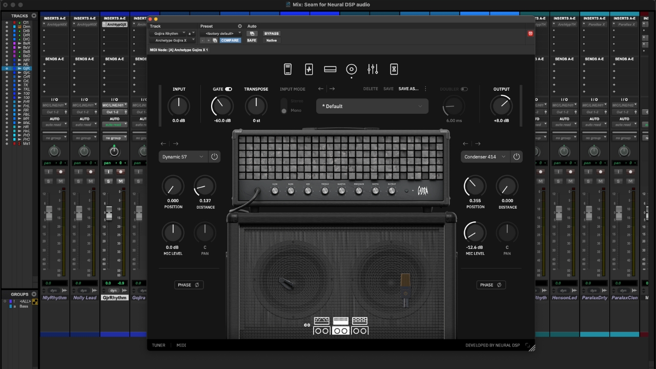 A screenshot of Neural DSP Archetype: Gojira X running in Pro Tools