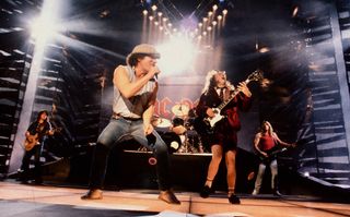 AC/DC filming the music video for their song, Thunderstruck, on August 17, 1990