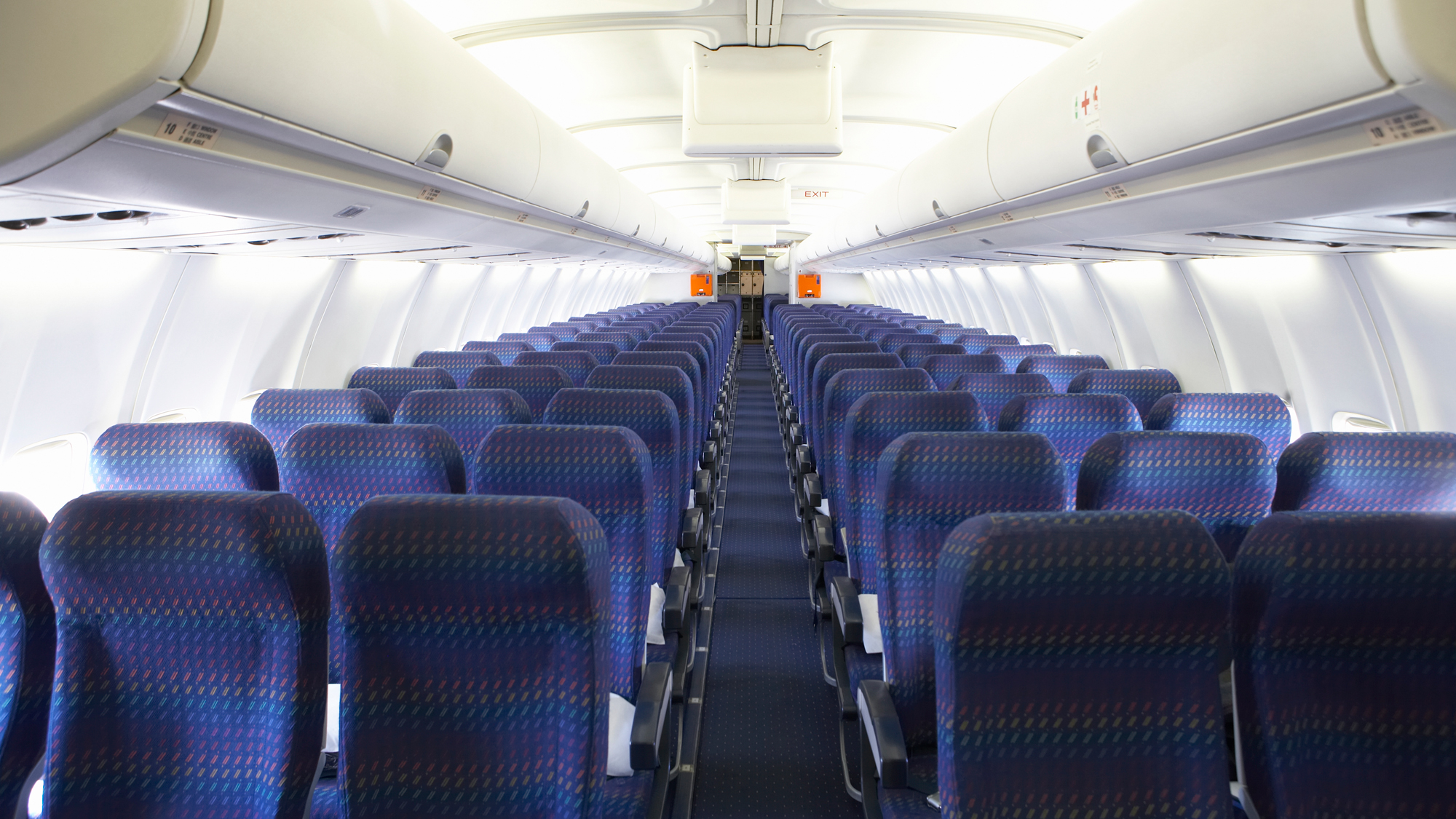 Airplane cabin with empty seats