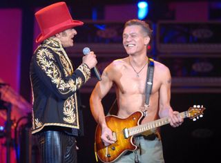 David Lee Roth (left) and Eddie Van Halen, onstage on September 27, 2007 at the first stop of Van Halen's 2007-2008 reunion tour at the Charlotte Bobcats Arena in Charlotte, North Carolina