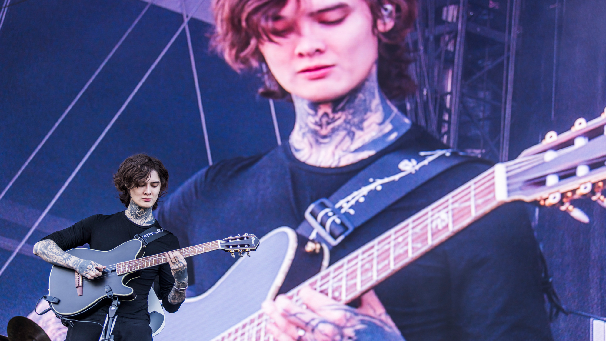 Tim Henson of the band Polyphia performs live on stage at the annual Rock Am Ring festival at Nuerburgring on June 09, 2024 in Nuerburg, Germany.