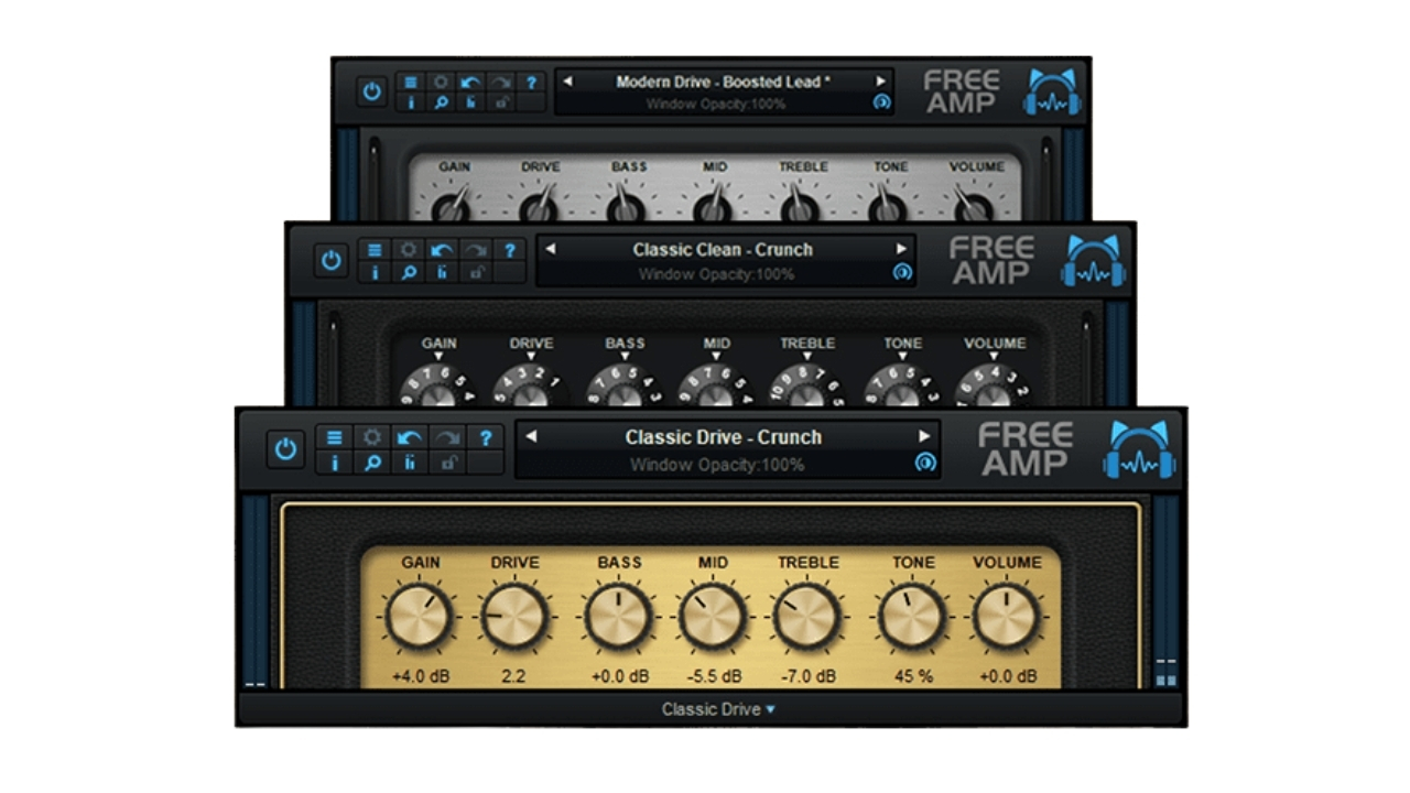 A screenshot of Blue Cat’s Free Amp guitar plugin