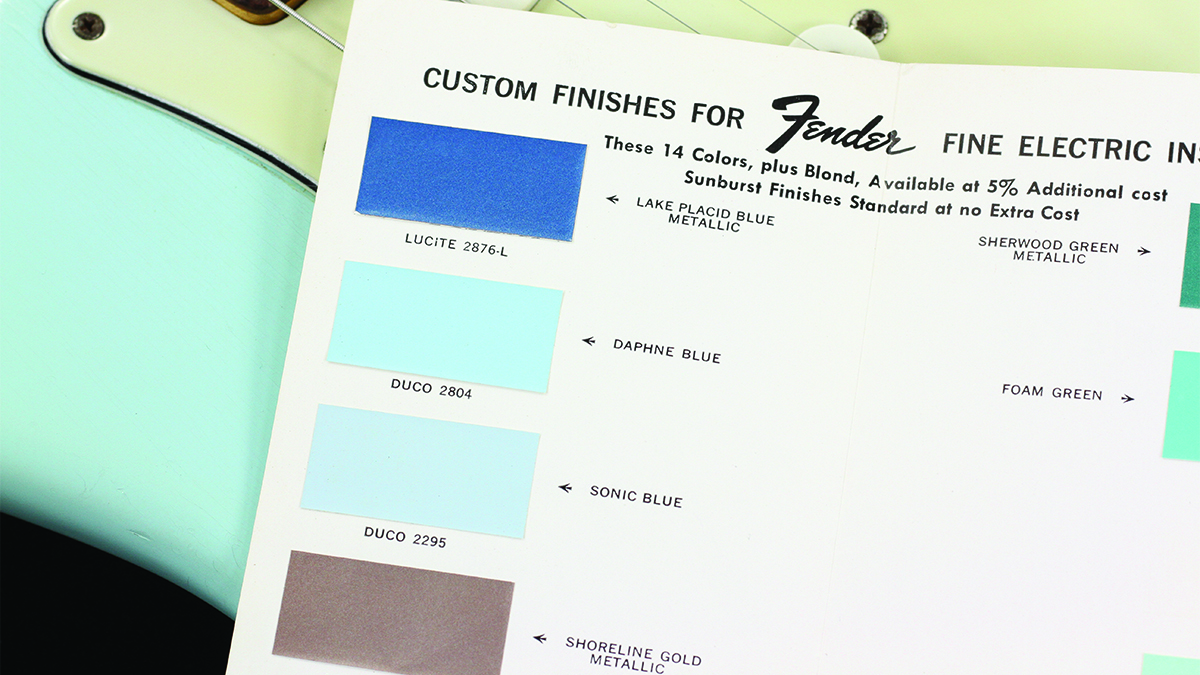 A detail of a Fender custom color chart from 1964.