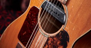 Eric Bibb's Lottonen guitar with a pickup in the soundhole: 