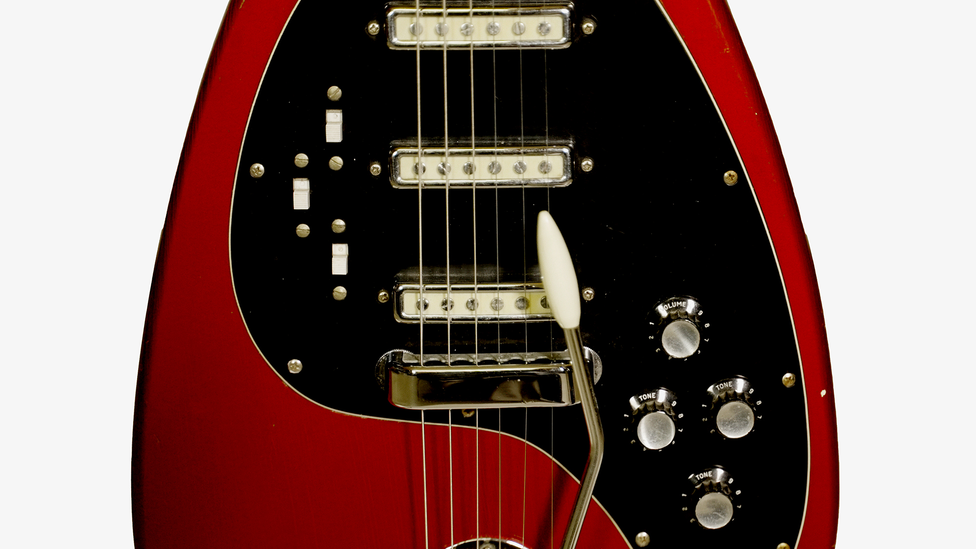 A detail photo of a 1965 KAPA Minstrel electric guitar owned by Terry Carleton, writer of Guitar Player's Whack Job column