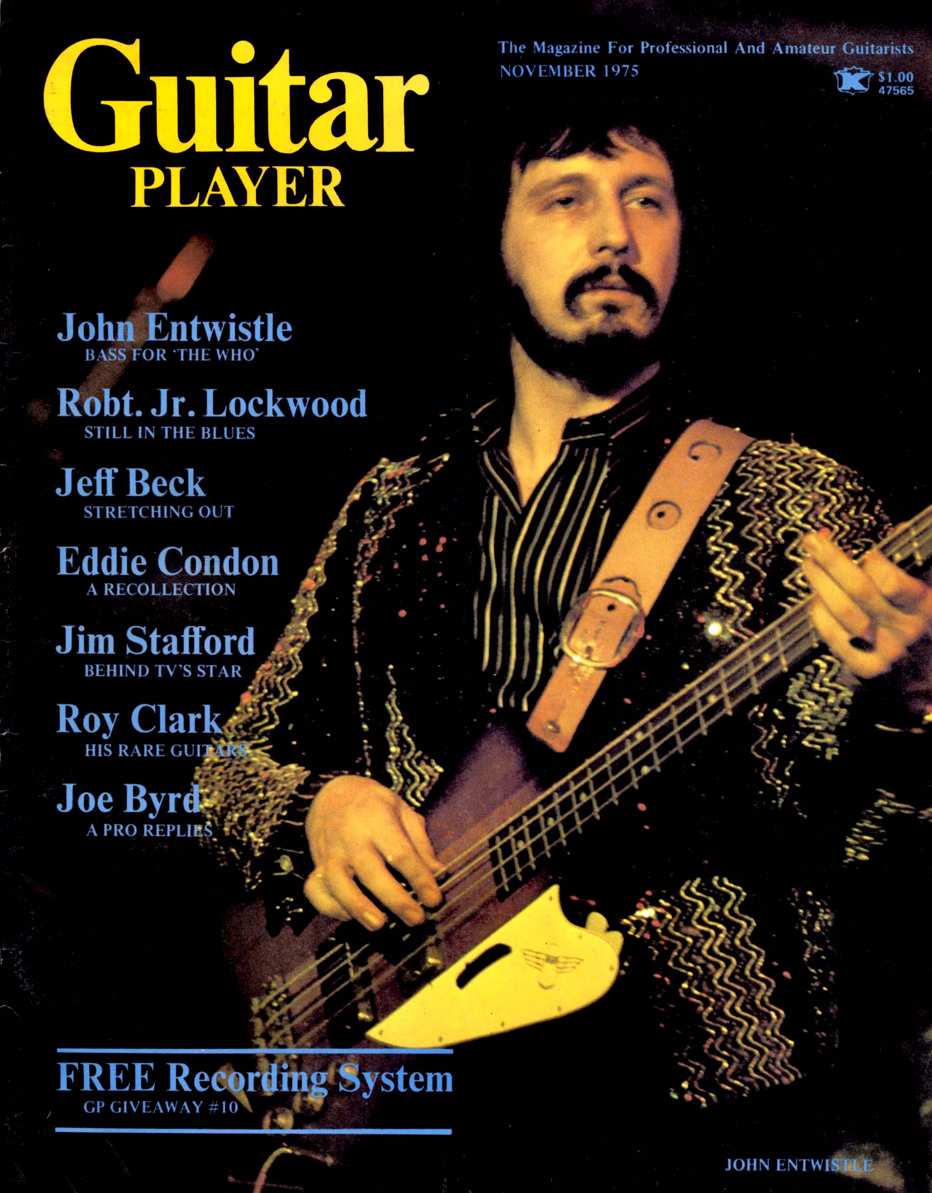 The cover of Guitar Player's November 1975 cover showing Who bassist John Entwistle