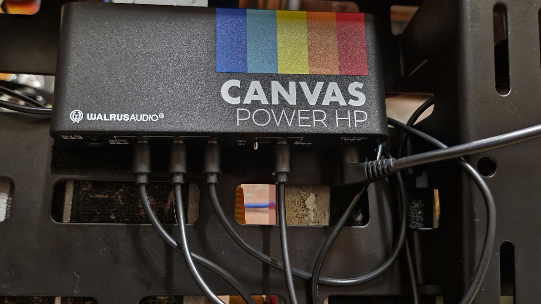 Various shots of the Walrus Audio Canvas power supply products being tested