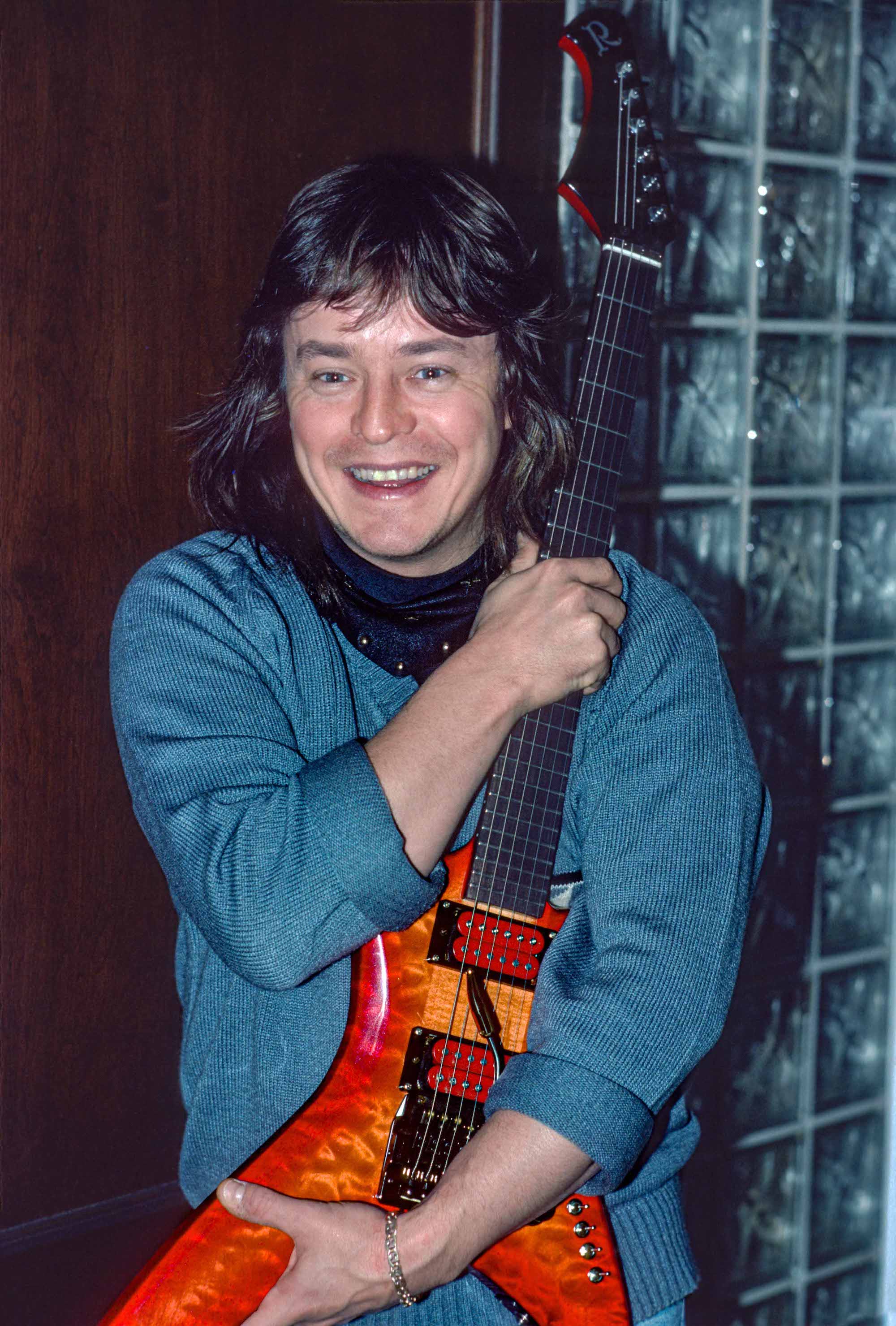 Rick Derringer poses with his B.C. Rich Stealth guitar at a photo shoot in New York City on December 14, 1983