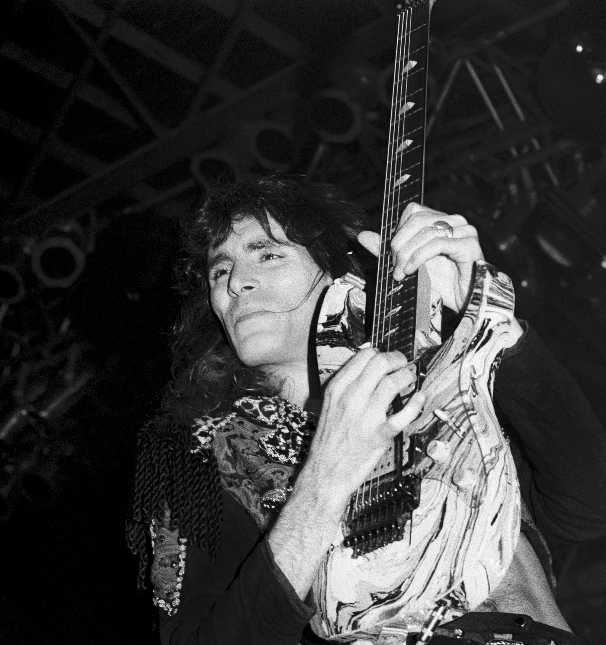 Steve Vai shreds onstage with Whitesnake at the Allentown Fairgrounds in Allentown, Pennsylvania on July 10, 1990