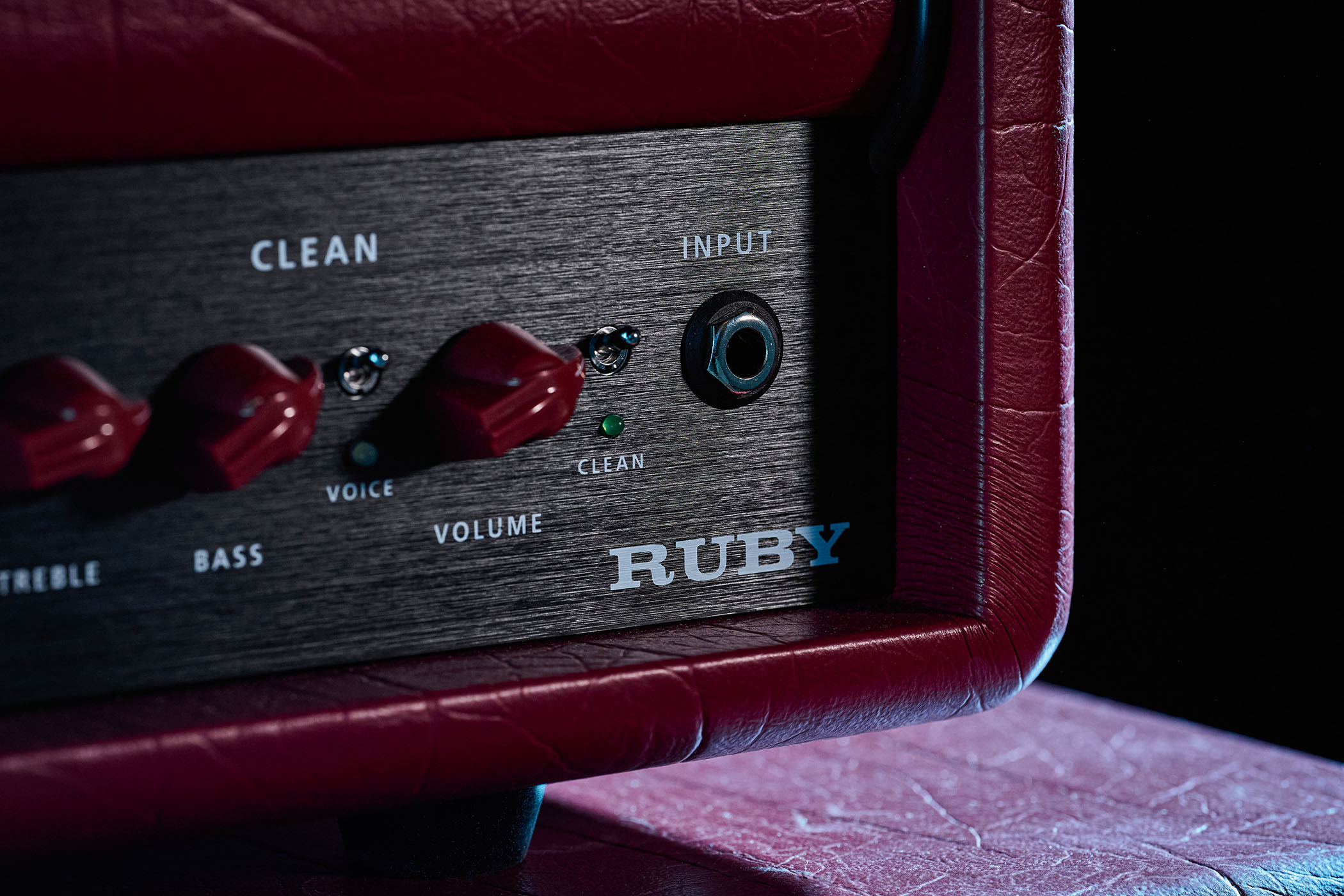 Doug Aldrich's signature amp, the Blackstar DA100, is photographed in moody low-light situations.