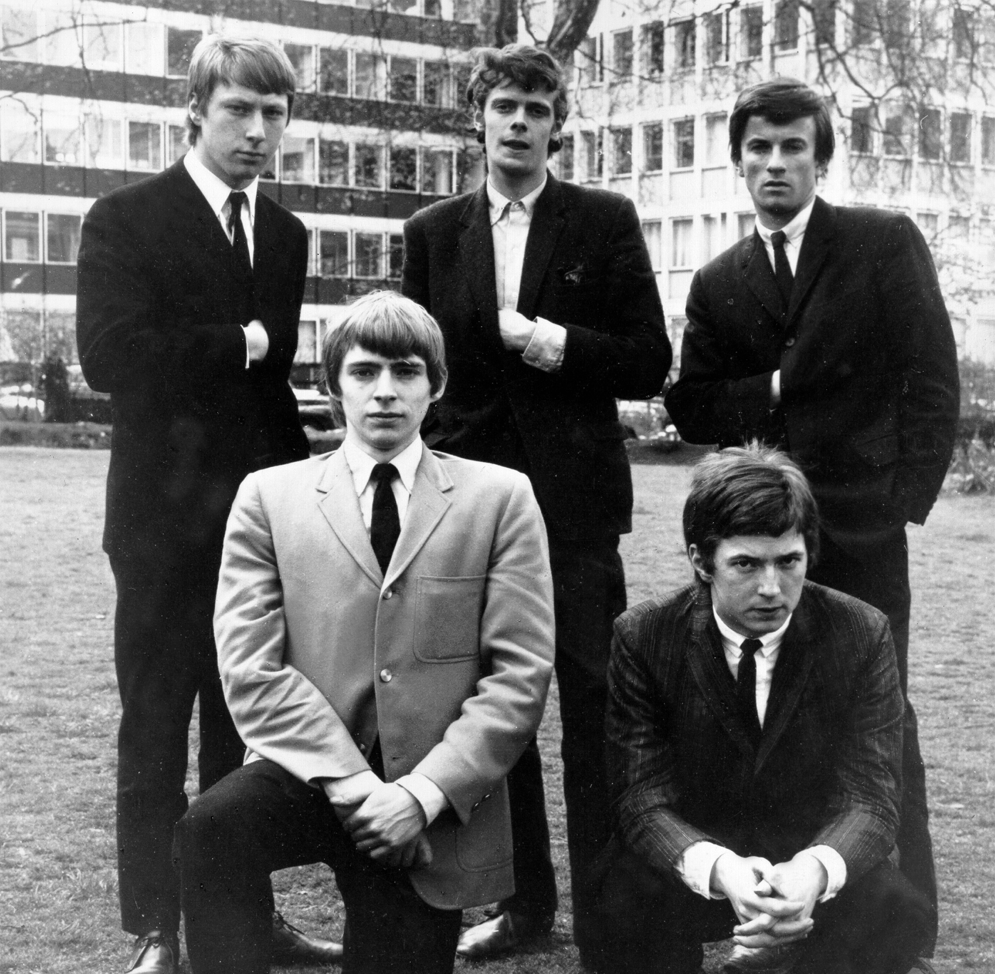 ENGLAND - 1964: Rock band "The Yardbirds" pose for a portrait in 1964 in England. (L-R top) Chris Dreja, Paul Samwell-Smith, Jim McCarty and bottom, Keith Relf, Eric Clapton.