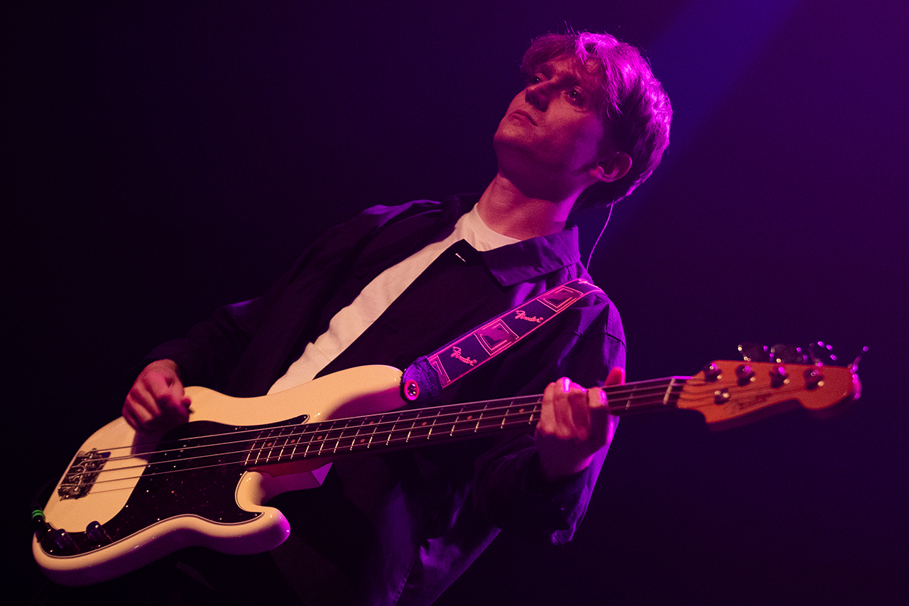 Nicholas Eden of English Teacher performs onstage during a concert at The 3Olympia Theatre Dublin in Dublin, Ireland on November 8, 2025