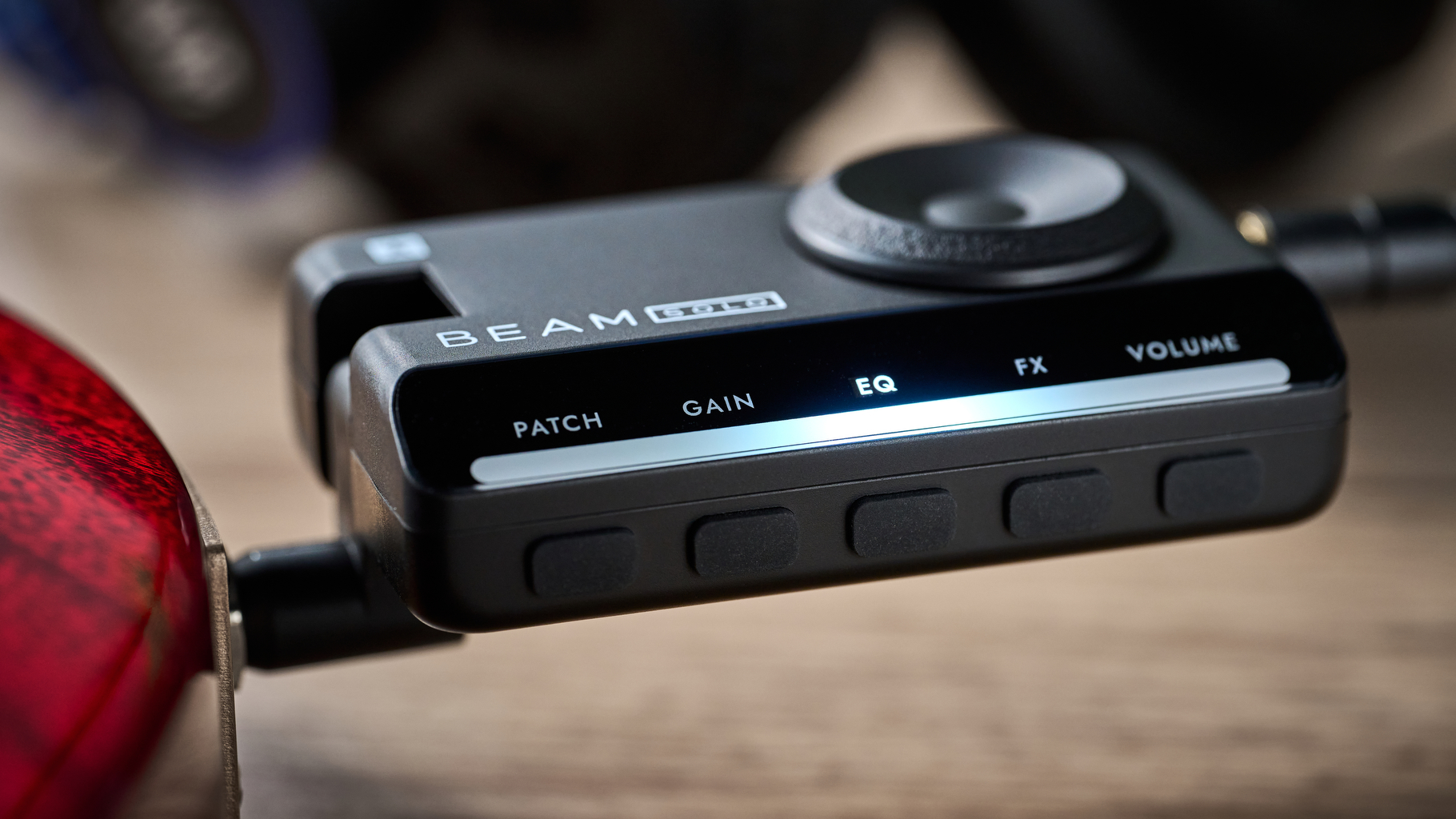 Close up of the Blackstar Beam Solo plugged into an electric guitar