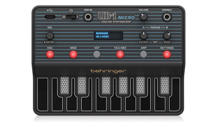 Behringer claims its $55 UB-1 Micro, inspired by Oberheim, is the "smallest fully-equipped analog synthesizer in the world."]