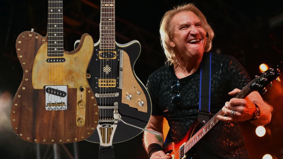 Joe Walsh showcases the guitars he's offering at auction.]