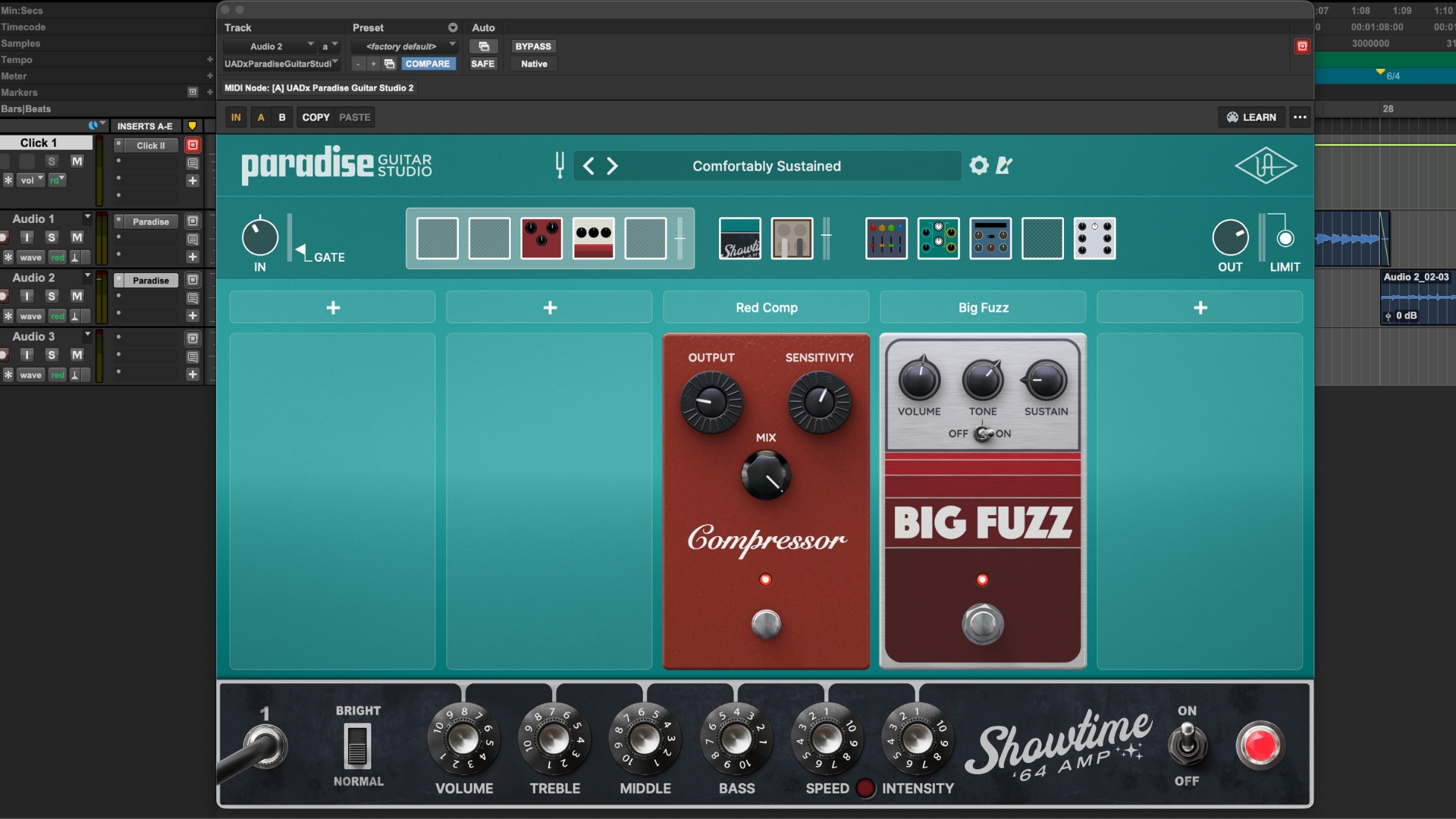 The pre-fx section of the Universal Audio Paradise Guitar Studio plugin