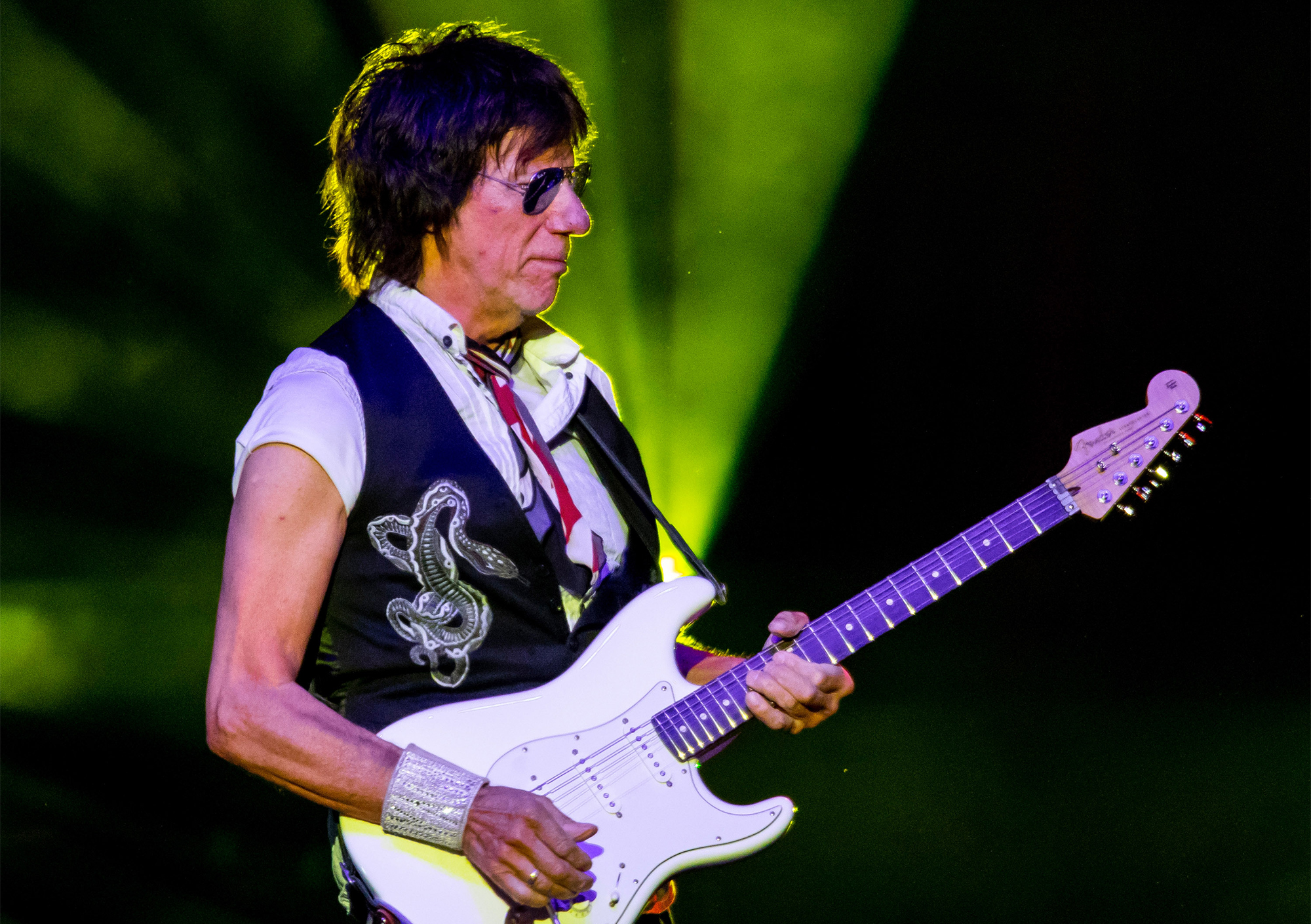 Jeff Beck performs at DTE Energy Music Theater on July 31, 2018 in Clarkston, Michigan.