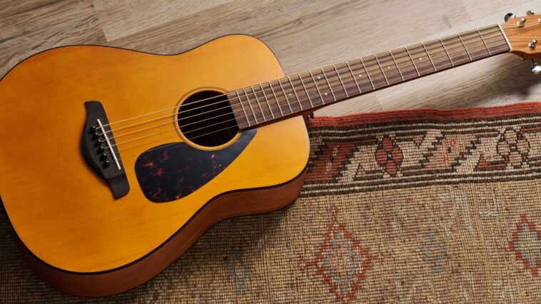 "Remove the craving for deep bass beats, and you'll discover plenty of enjoyment in the tones this Yamaha JR1 acoustic guitar can produce."]