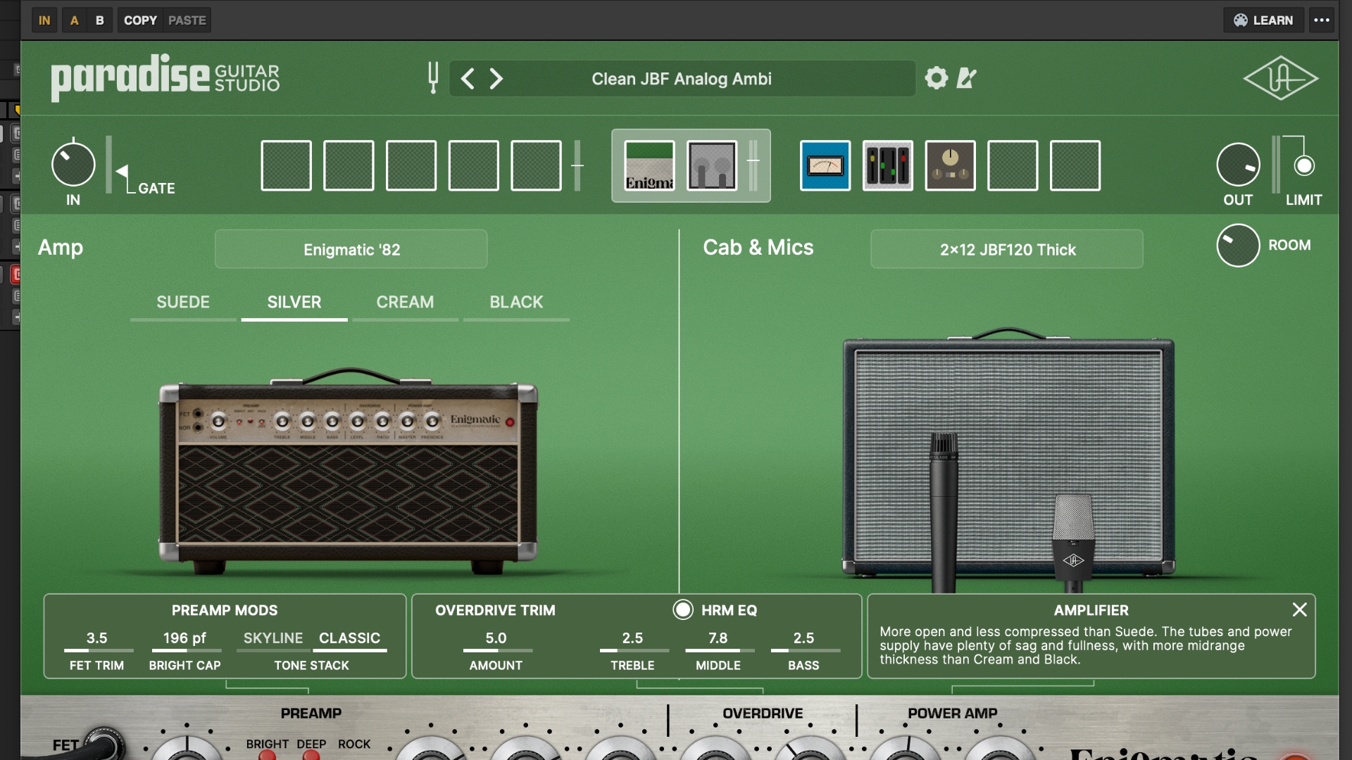 A Dumble preset on the Universal Audio Paradise Guitar Studio plugin