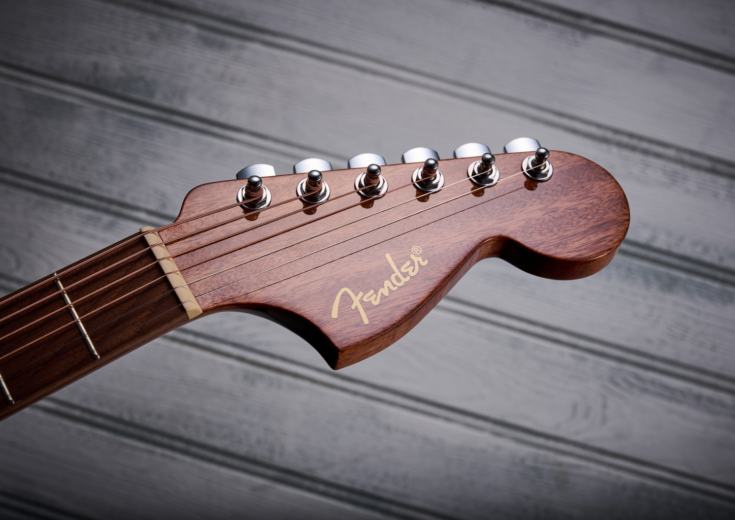 The headstock on the Fender California Standard Monterey E acoustic guitar