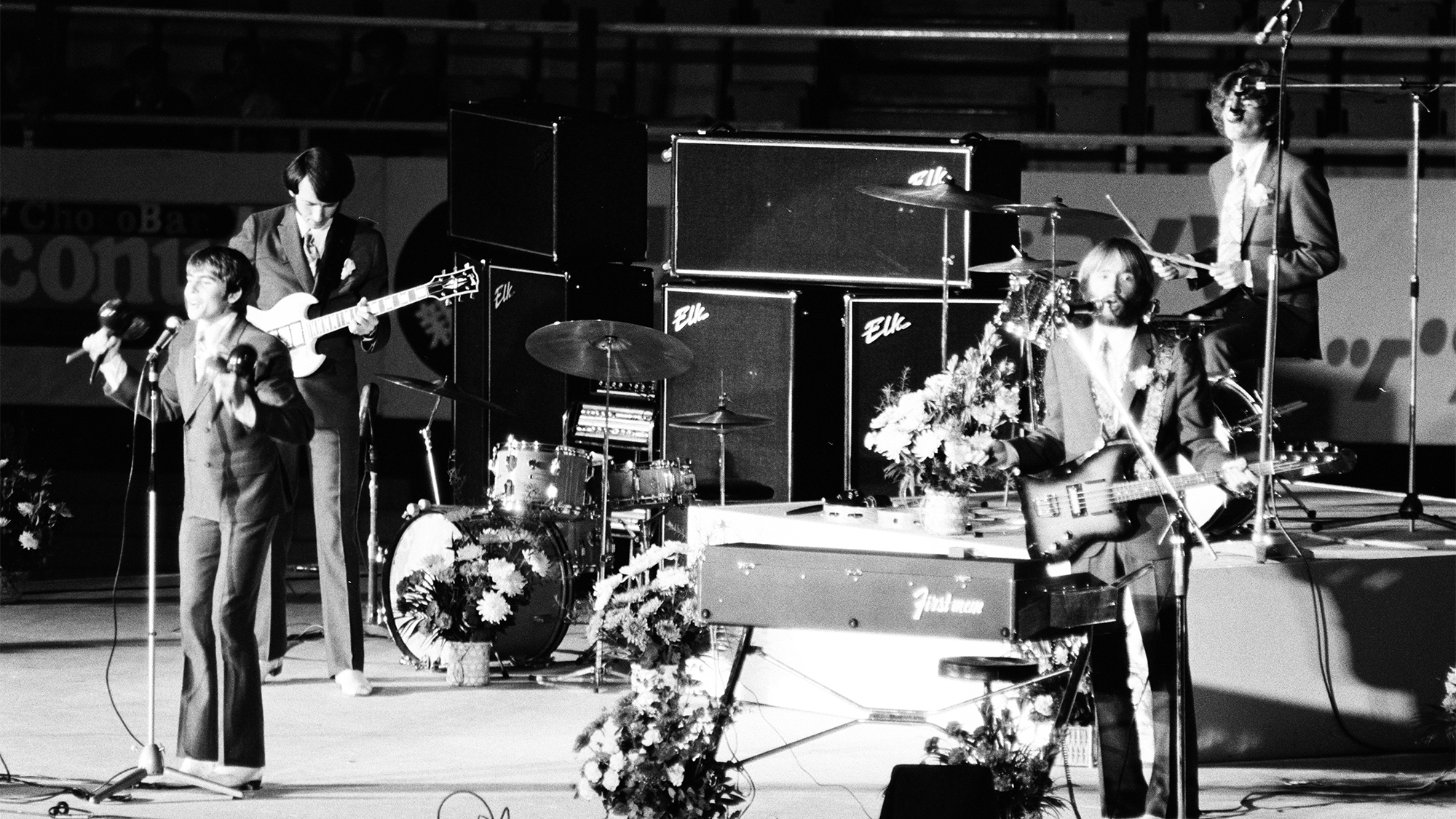 The Monkees performance in Japan 3rd October 1968. (L to R) Mike Nesmith, Davy Jones, Peter Tork, Micky Dolenz.