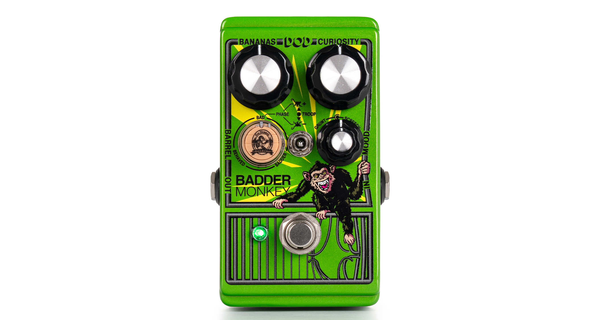 The DOD Badder Monkey is a redux take on the DigiTech Bad Monkey overdrive, but it adds two all-new circuits, plus a wooden barrel knob for blending them.