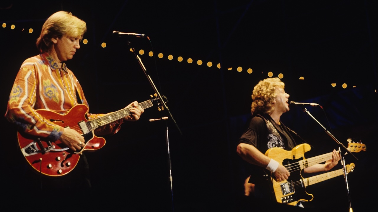 Justin Haywood and John Lodge performing with The Moody Blues at The Pier in New York City on July 30, 1990.