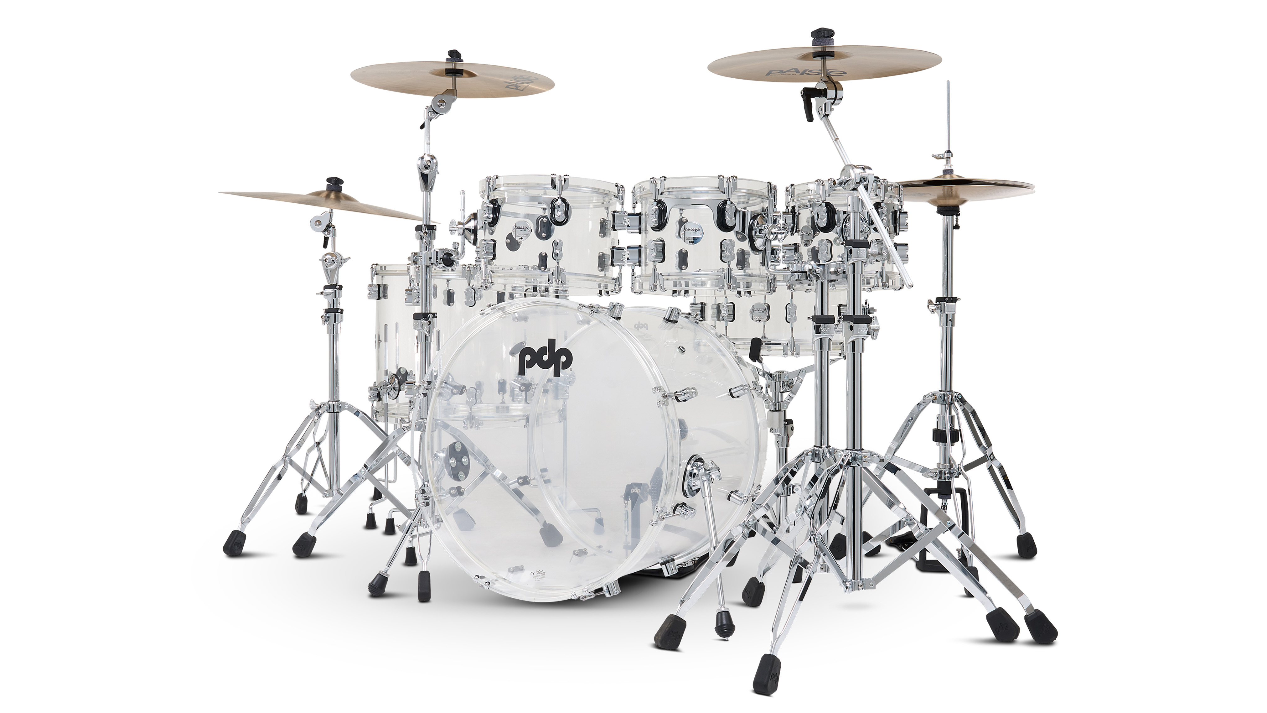 PDP Concept Clear Acrylic Kit and Snare with acrylic hoops