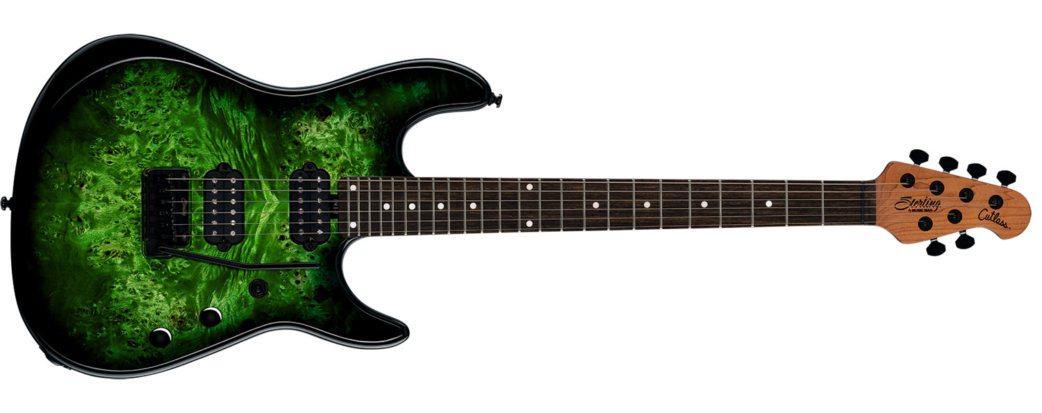 Sterling By Music Man Jason Richardson Cutlass: available in six or seven-string variants, both in a Kokiri Forest trans-green finish, this is a more affordable take on Richardson's high-performance electric.