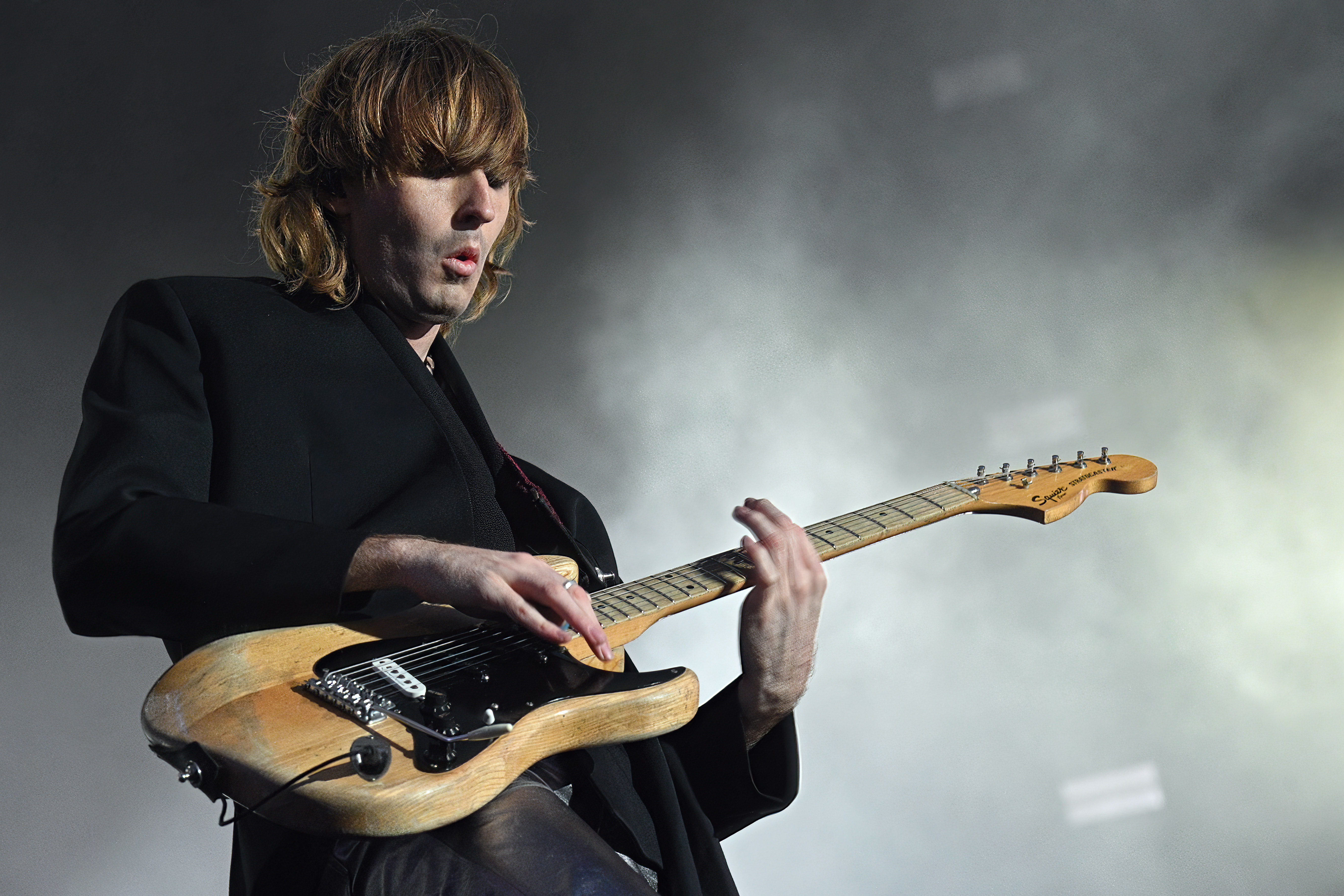 LANDGRAAF, NETHERLANDS - JUNE 21: Thomas Raggi of Maneskin performs during the Pinkpop Festival on June 21, 2024 in Landgraaf, Netherlands. (Photo by Didier Messens/Getty Images)