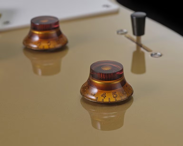 The details of the Yamaha RS02CB guitar, pictured up-close