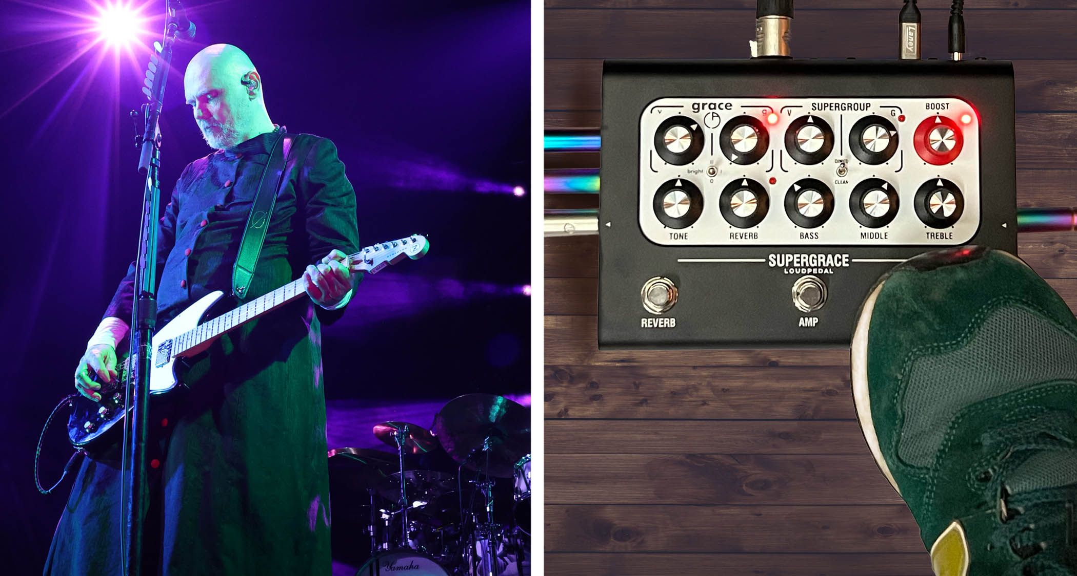 "Allow the everyday guitarist to experience my live setup and signature tone valued at hundreds of thousands. Billy Corgan and Laney Amplification introduce the ultimate Smashing Pumpkins amp-in-a-box pedal."]