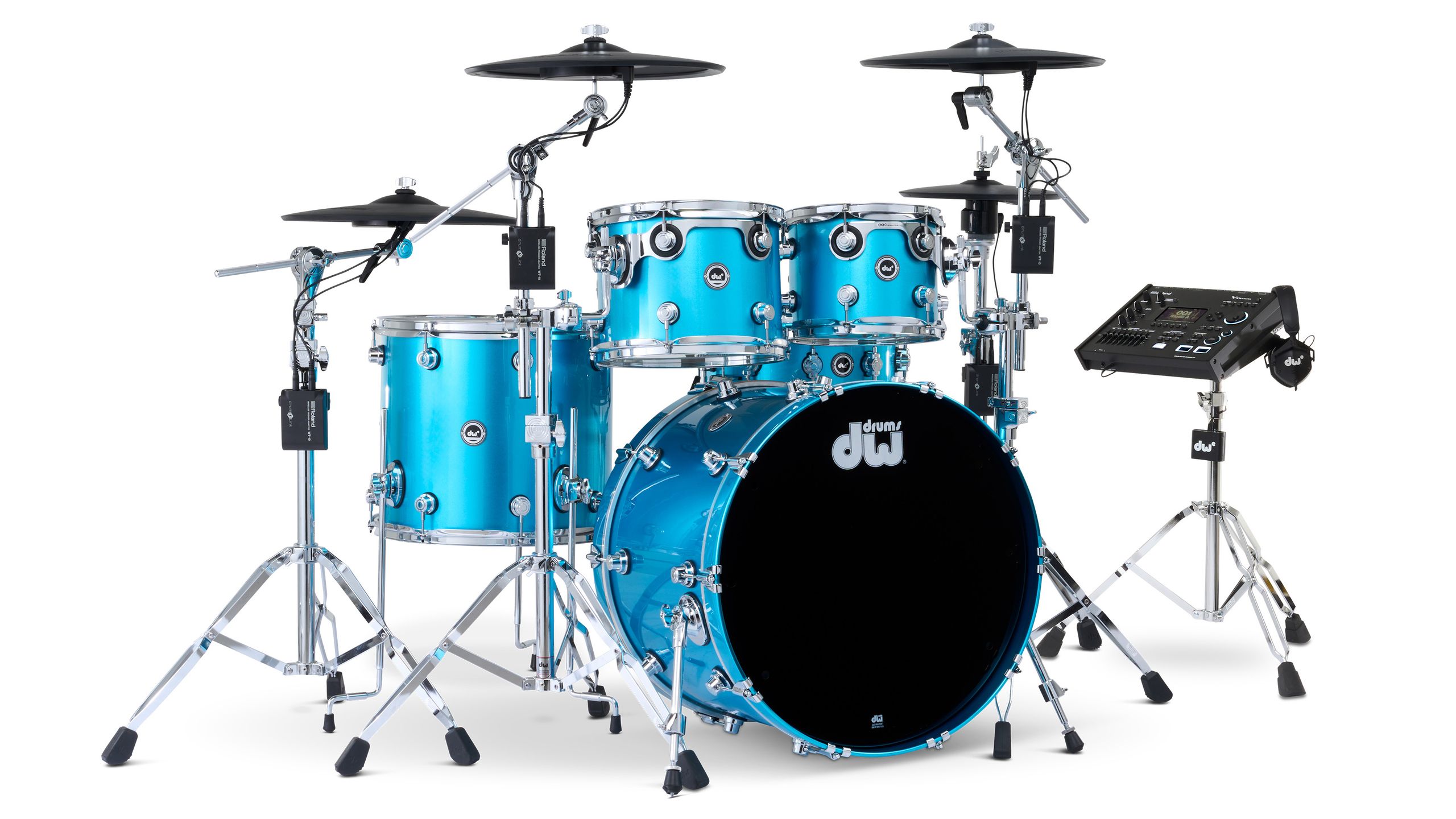 DW enhances DWe collection with bundles featuring Roland modules and cymbals.]