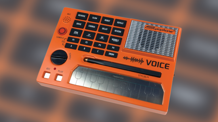 Dubreq invites you to "experience global sounds" with the Stylophone Voice portable sampler.]