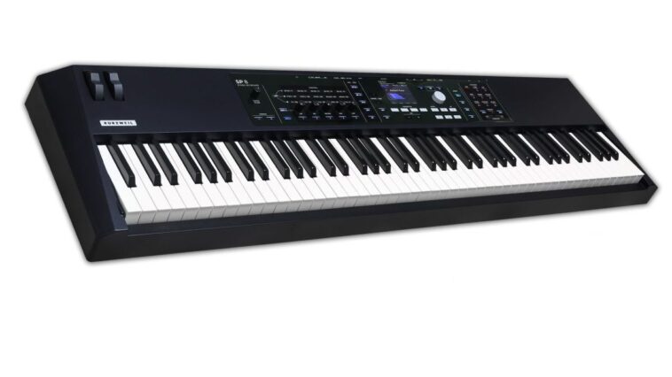 "Dynamic Sound, Instant Control, and Unwavering Reliability": Kurzweil's SP8 is a durable stage piano designed for performers, doubling as a robust synthesizer.]