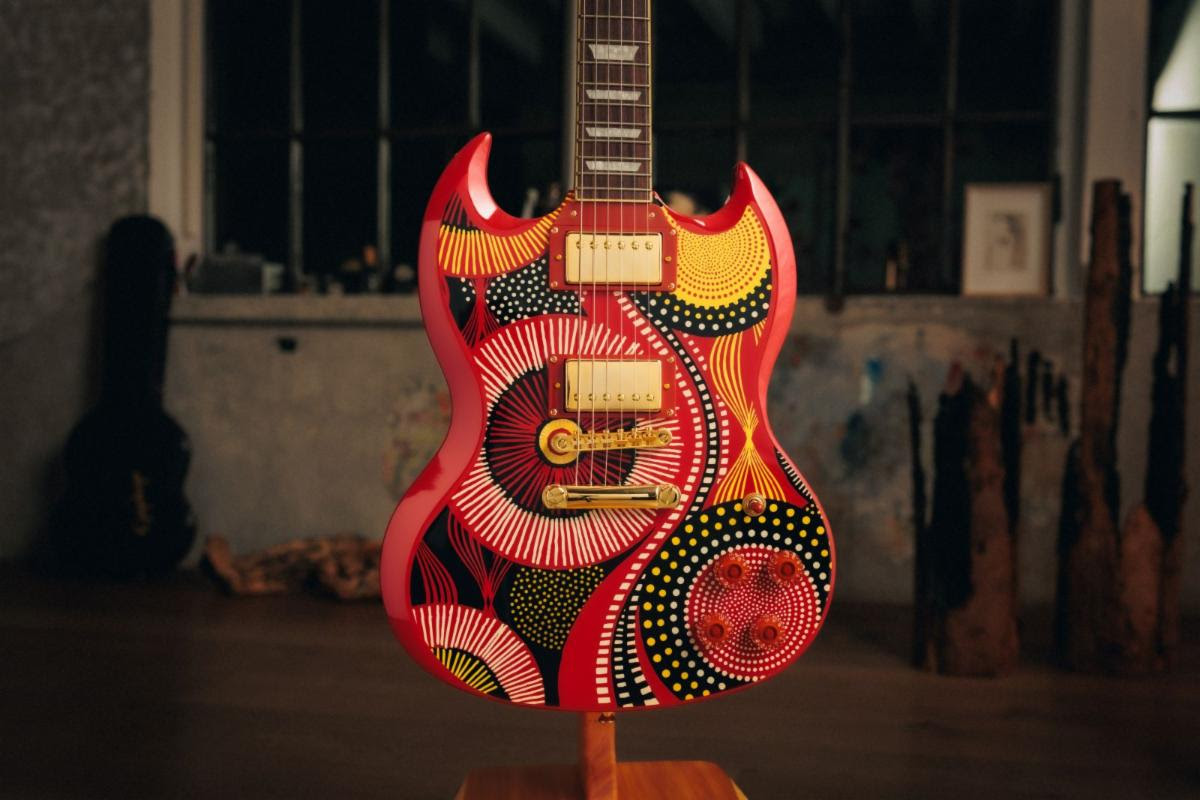 Close up of Fatoumata Diawara Epiphone SG