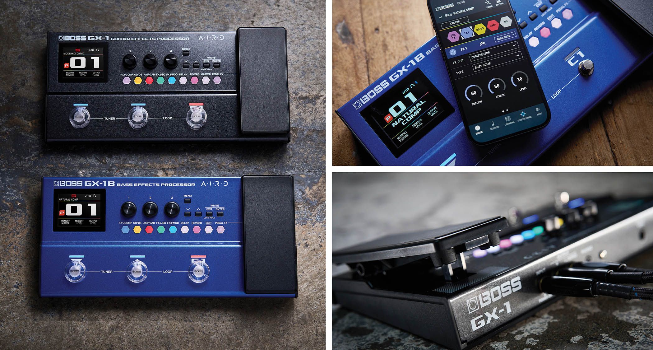 "High-Quality Sound in Compact Designs for Practice, Recording, and Live Performance": Boss Competes Directly with Budget Brands Using the Feature-Rich Entry-level GX Series Multi-Effects Pedals for Guitar and Bass.]