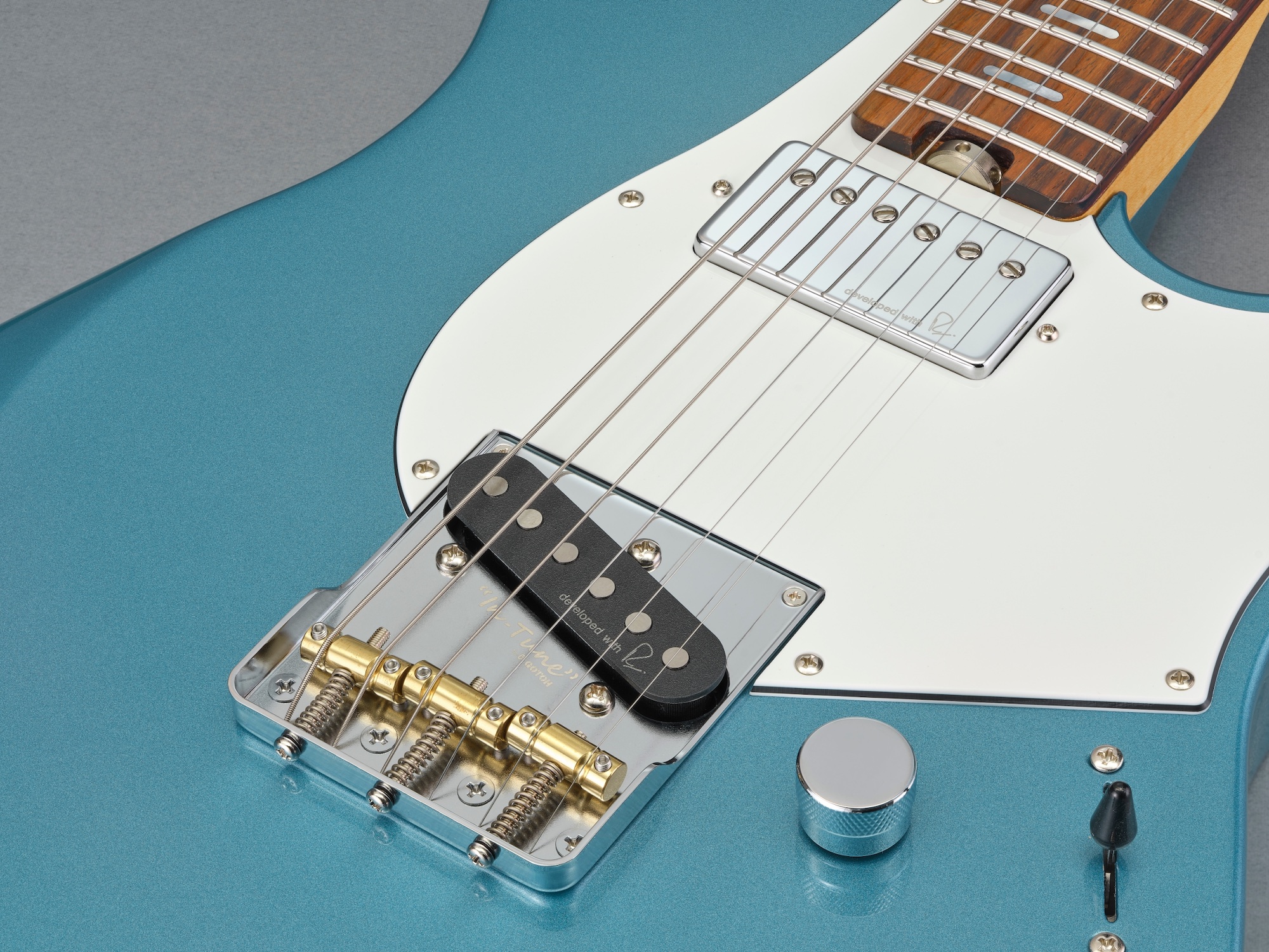 An up-close shot of one of Yamaha's new Pacifica SC Professional guitars