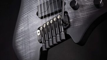 "Reimagining Movement, Stability, and Reaction": Strandberg’s innovative Arc TILT tremolo is crafted to enhance a more intuitive, expressive, and inspiring playing experience.]