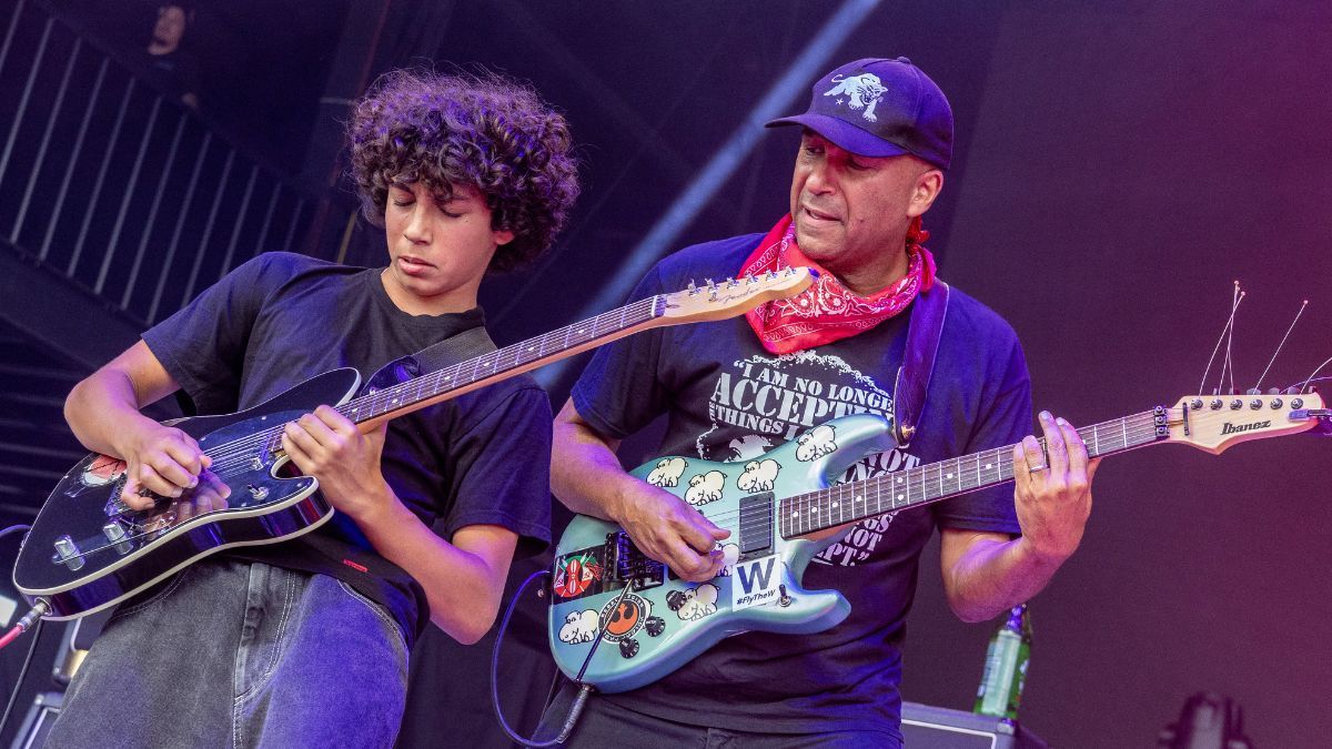Tom Morello's son rocks out on Steve Vai's "For the Love of God."]