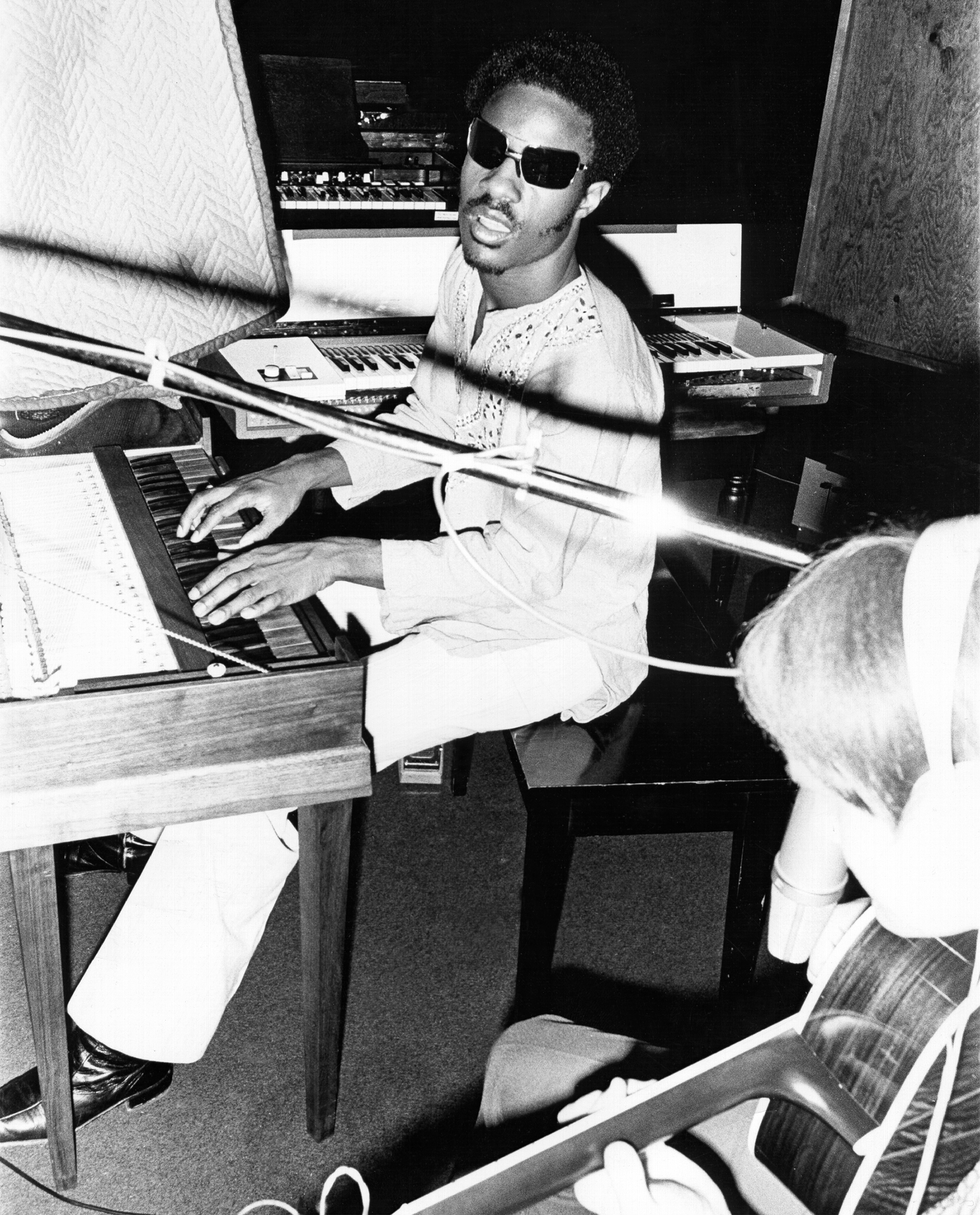 R&amp;B singer and songwriter Stevie Wonder in the studio circa 1973.