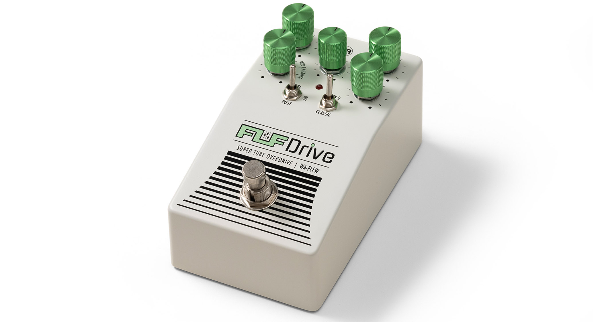 Warm Audio Fluff Drive: the new signature overdrive for Ryan 'Fluff' Bruce is a five-knob pedal finished in white and Teal.